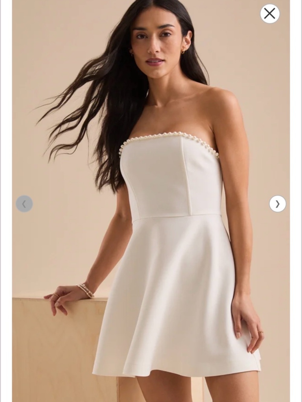 Altar'd State Ivory Strapless Pearl-Trim Mini Dress
